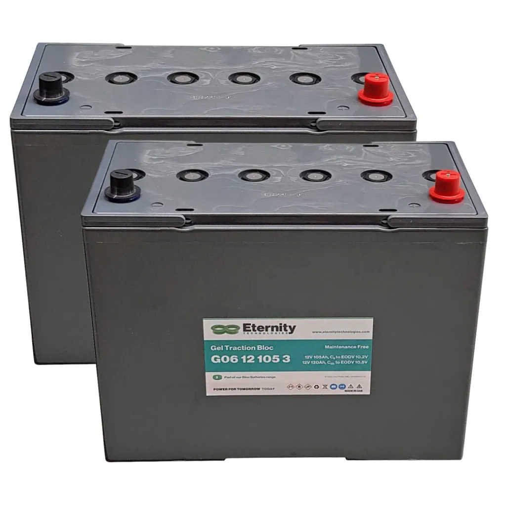 2 batteries gel à 12 V/105 Ah (C5) Eternity RA 605/505